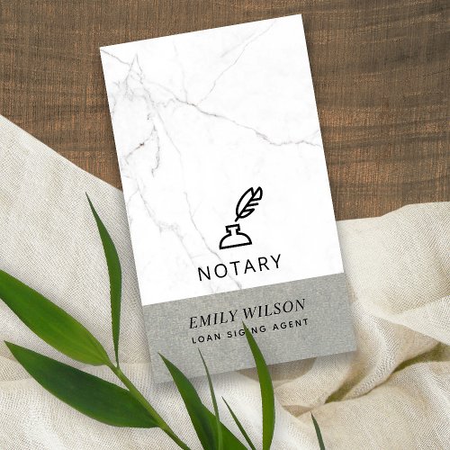 WHITE GREY MARBLE STONE TEXTURE FEATHE NIB NOTARY BUSINESS CARD