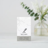 WHITE GREY MARBLE STONE TEXTURE FEATHE NIB NOTARY BUSINESS CARD (Standing Front)