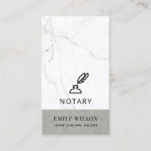 WHITE GREY MARBLE STONE TEXTURE FEATHE NIB NOTARY BUSINESS CARD (Front)