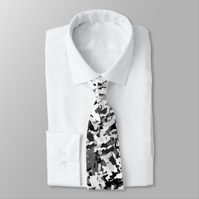 white Grey Mixed With Black Pattern Design Neck Tie (Tied)