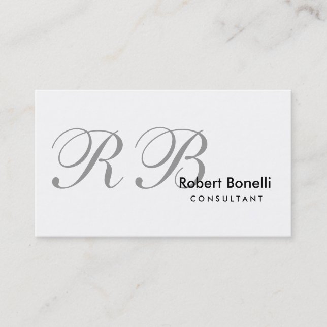 White Grey Monogram Consultant Business Card (Front)