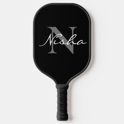 White Grey Monogram Name Pickleball Paddle