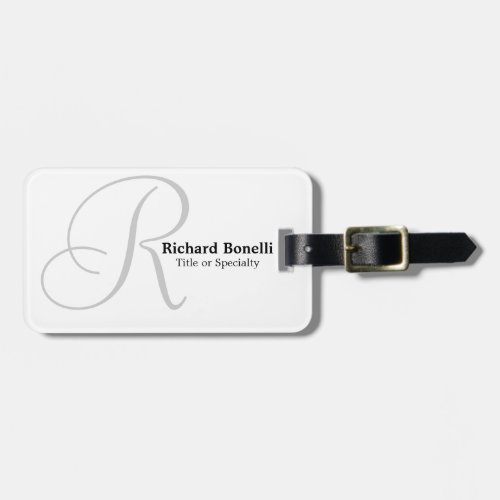 White Grey Monogram Plain White Minimalist Luggage Tag