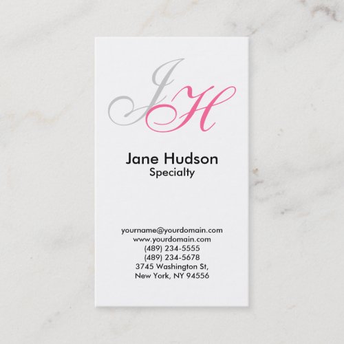 White Grey Monogram Simple Plain Business Card