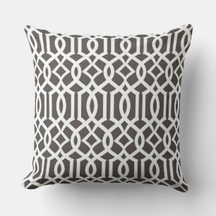White Grey Moroccan Trellis Decor Pillow