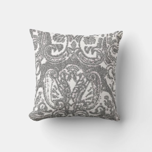 White Grey Paisley Throw Pillow/Coussin Pillow (Front)