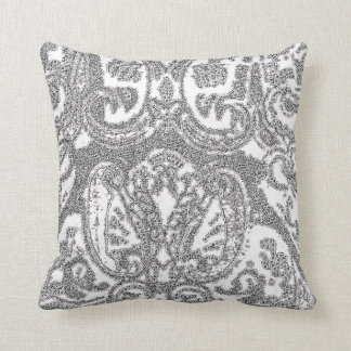 White Grey Paisley Throw Pillow/Coussin Throw Pillow
