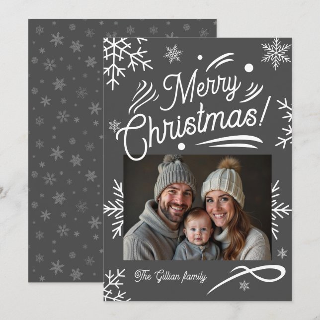 white grey photo  holiday card (Front/Back)