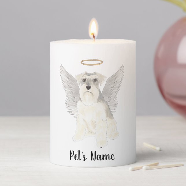 White Grey Schnauzer Sympathy Memorial Pillar Candle (In Situ)