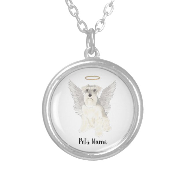 White Grey Schnauzer Sympathy Memorial Silver Plated Necklace (Front)