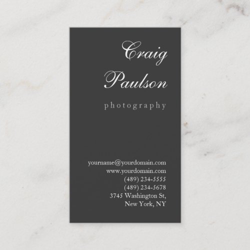 White Grey Script Photography Business Card