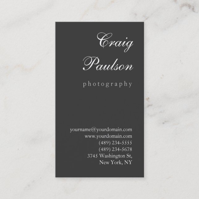 White Grey Script Photography Business Card (Front)