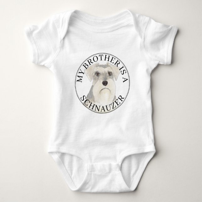 White Grey Silver Schnauzer Dog Baby Bodysuit (Front)