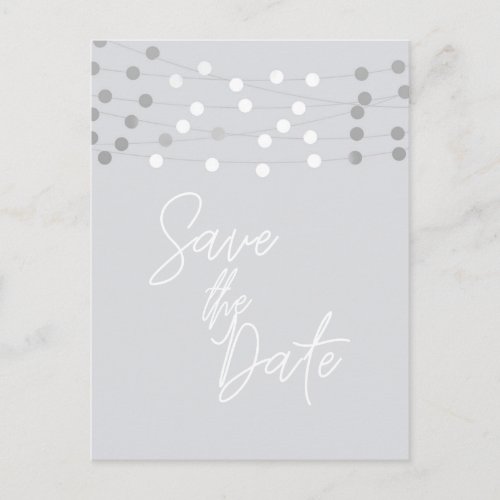 White Grey String Lights Modern Chic Save the Date Announcement Postcard