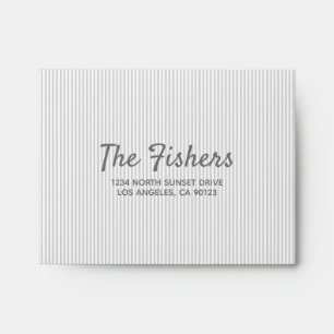 White & Grey Striped Script RSVP Return Address Envelope