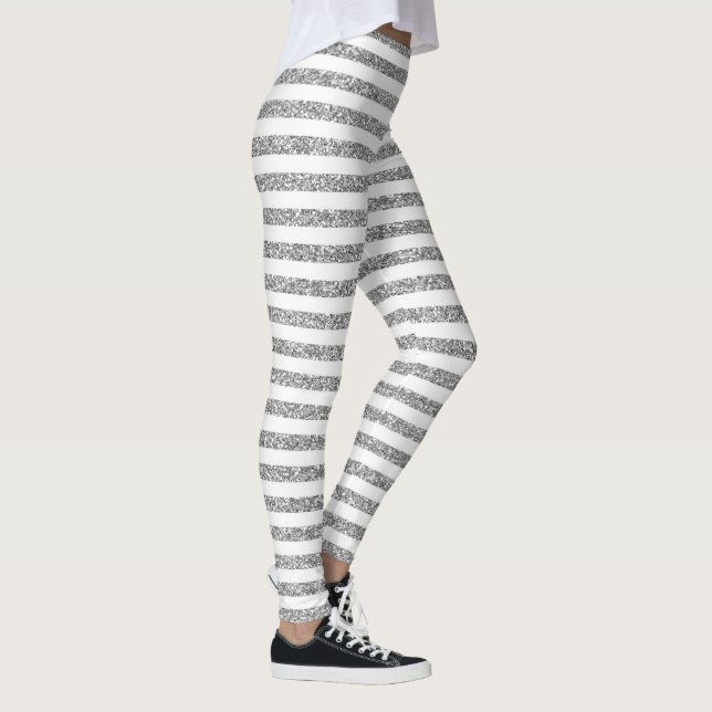 White & Grey Striped with Silver Glitter Leggings (Right)