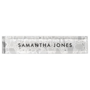 White Grey Terrazzo Classic Personalized Nameplate