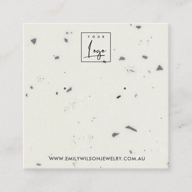 WHITE GREY TERRAZZO STUD EARRING DISPLAY CARD (Front)