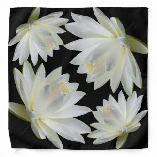 White Grey Water Lilies Square Bandana Black Bkg