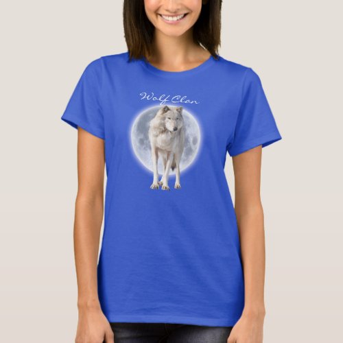 White Grey Wolf  Full Moon WOLF CLAN Wildlife Art T_Shirt
