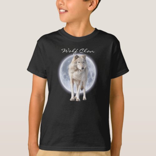 White Grey Wolf  Full Moon WOLF CLAN Wildlife Art T_Shirt