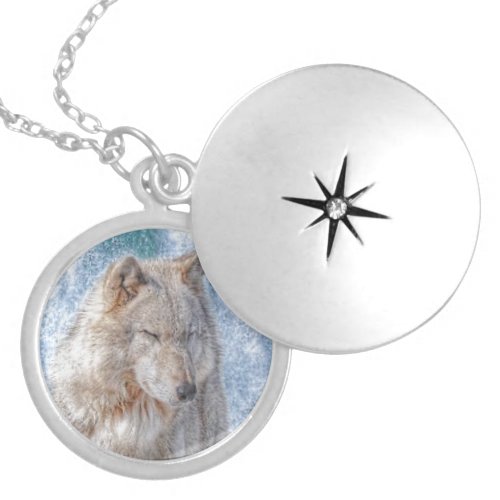 White Grey Wolf Wildlife Portrait Locket Necklace