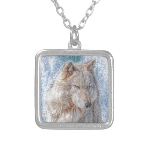 White Grey Wolf Wildlife Portrait Silver Plated Necklace