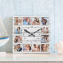 White Grey Wood Custom Photo Collage Elegant Square Wall Clock
