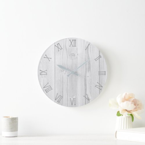 white grey wood large clock