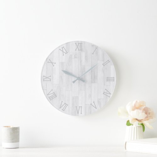 white grey wood look large clock