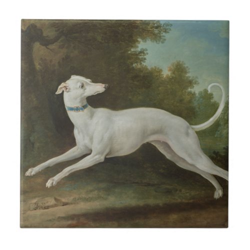 White Greyhound Dog by Jean_Baptiste Oudry Ceramic Tile