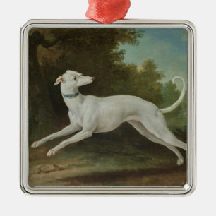 White Greyhound Dog (by Jean-Baptiste Oudry) Metal Ornament
