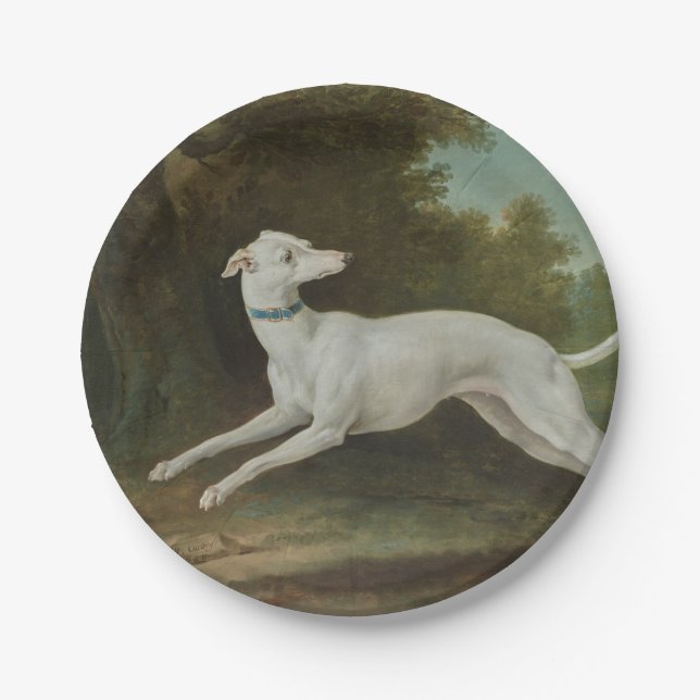White Greyhound Dog (by Jean-Baptiste Oudry) Paper Plates (Front)