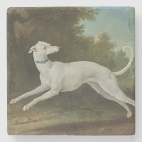 White Greyhound Dog by Jean_Baptiste Oudry Stone Coaster