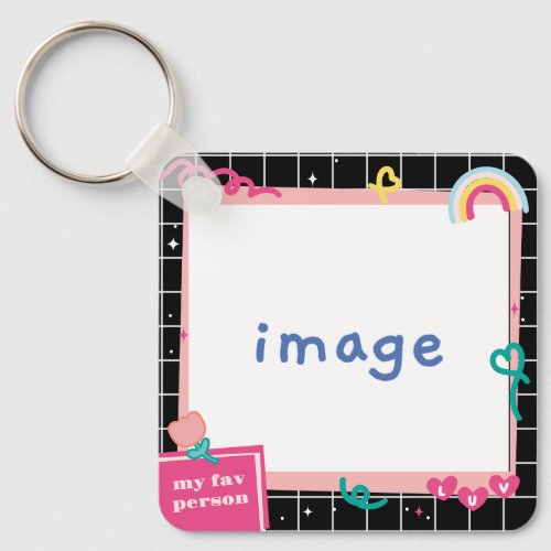 White grid line and black pink cute doodle keychain