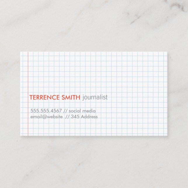 White Grid Paper Business Card (Front)