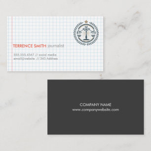 White Grid Paper Justice Scales Business Card