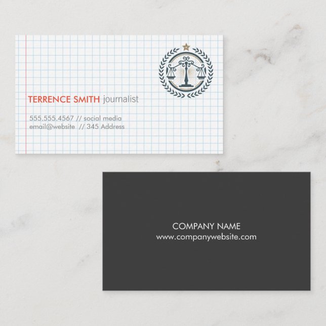White Grid Paper | Justice Scales Business Card (Front/Back)