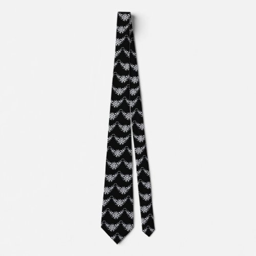 WHITE GRIFFINS AND FLOWERS IN BLACK NECK TIE