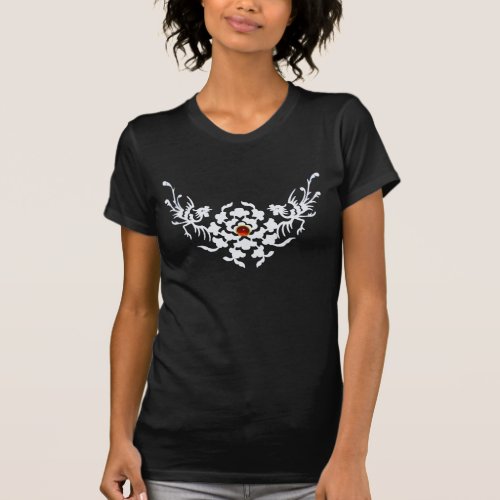 WHITE GRIFFINS AND FLOWERS WITH RED RUBY GEM T_Shirt
