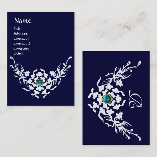 Customizable WHITE GRIFFINS AQUAMARINE MONOGRAM blue Business Card Templates