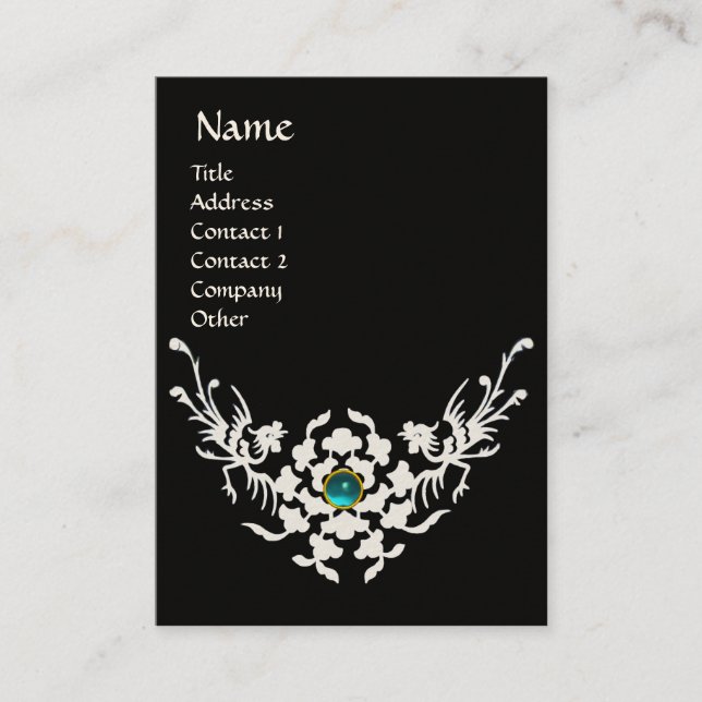 WHITE GRIFFINS AQUAMARINE MONOGRAM black white Business Card (Front)