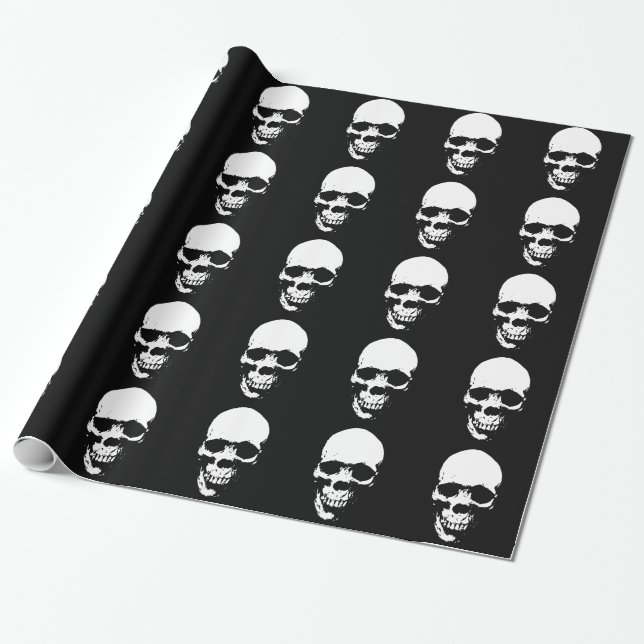 White Grim Reaper Skull Wrapping Paper (Unrolled)
