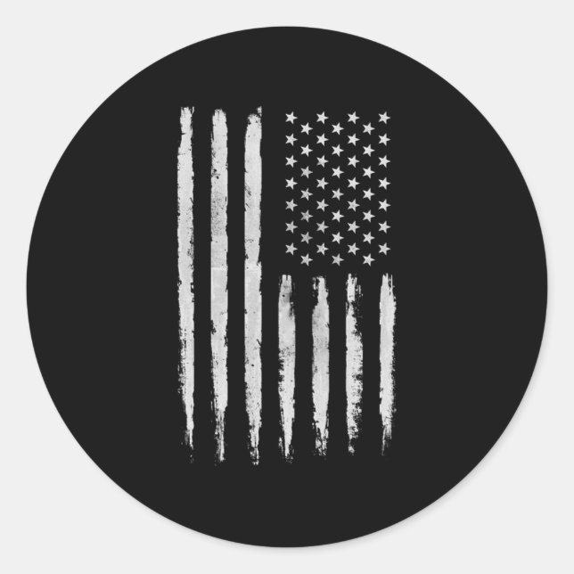 White Grunge American flag Classic Round Sticker (Front)
