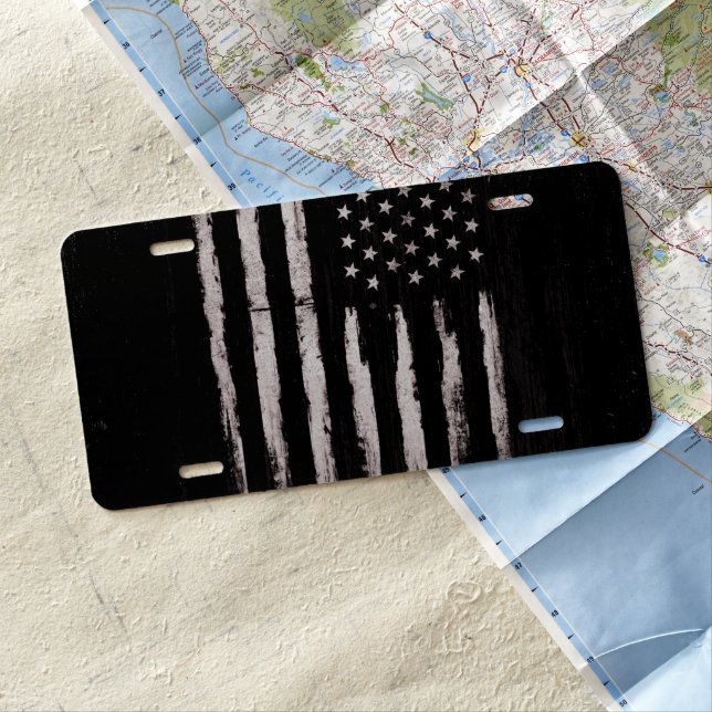 White Grunge American flag License Plate (In Situ)