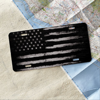 White Grunge American flag License Plate