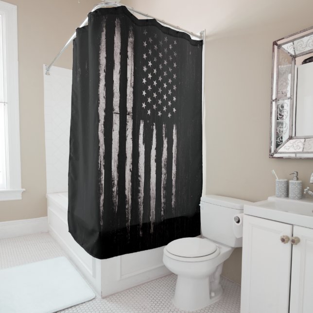 White Grunge American flag Shower Curtain (In Situ)
