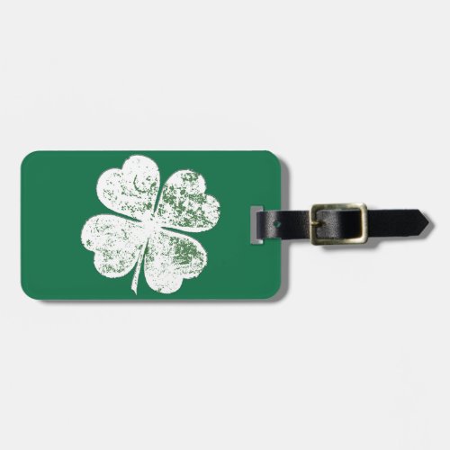 White Grungy Four_Leaf Clover on Green Ground Luggage Tag