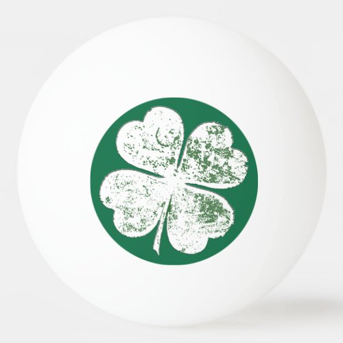 White Grungy Four_Leaf Clover on Green Ground Ping_Pong Ball
