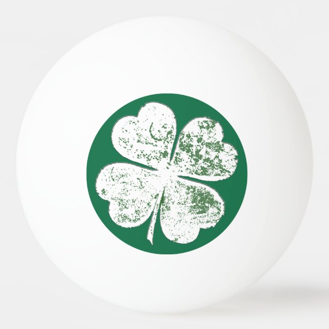 White Grungy Four-Leaf Clover on Green Ground Ping-Pong Ball (Front)